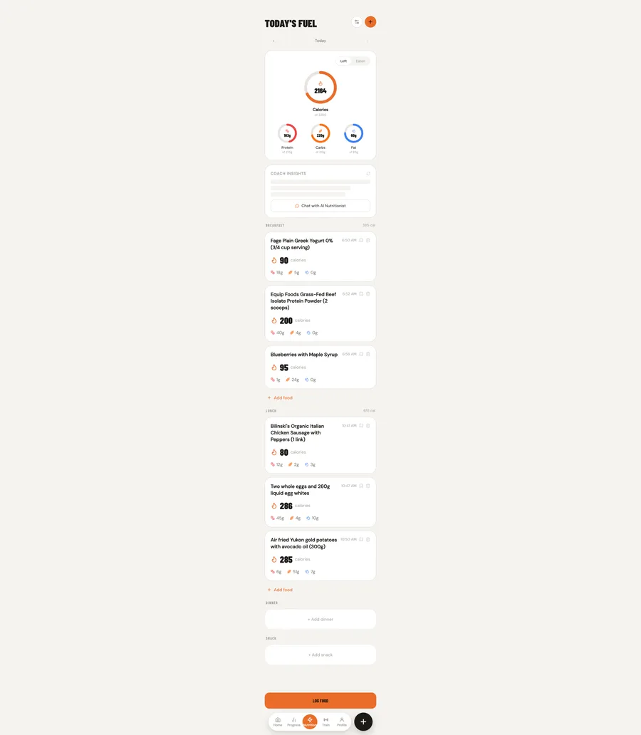 Stackin Days nutrition screen